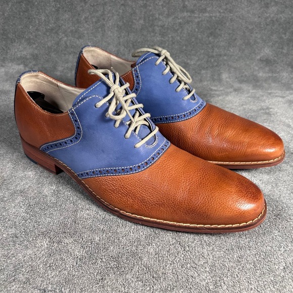 Cole Haan Nike Air Colton Saddle Dress Shoes Brown Leather Blue Suede Mens 13M - Picture 1 of 12